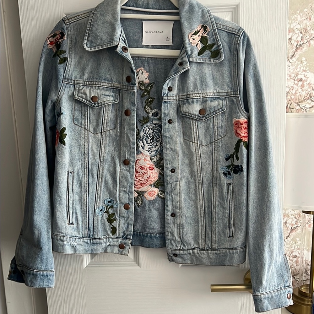 Blue Denim Jacket with Floral Embroidery